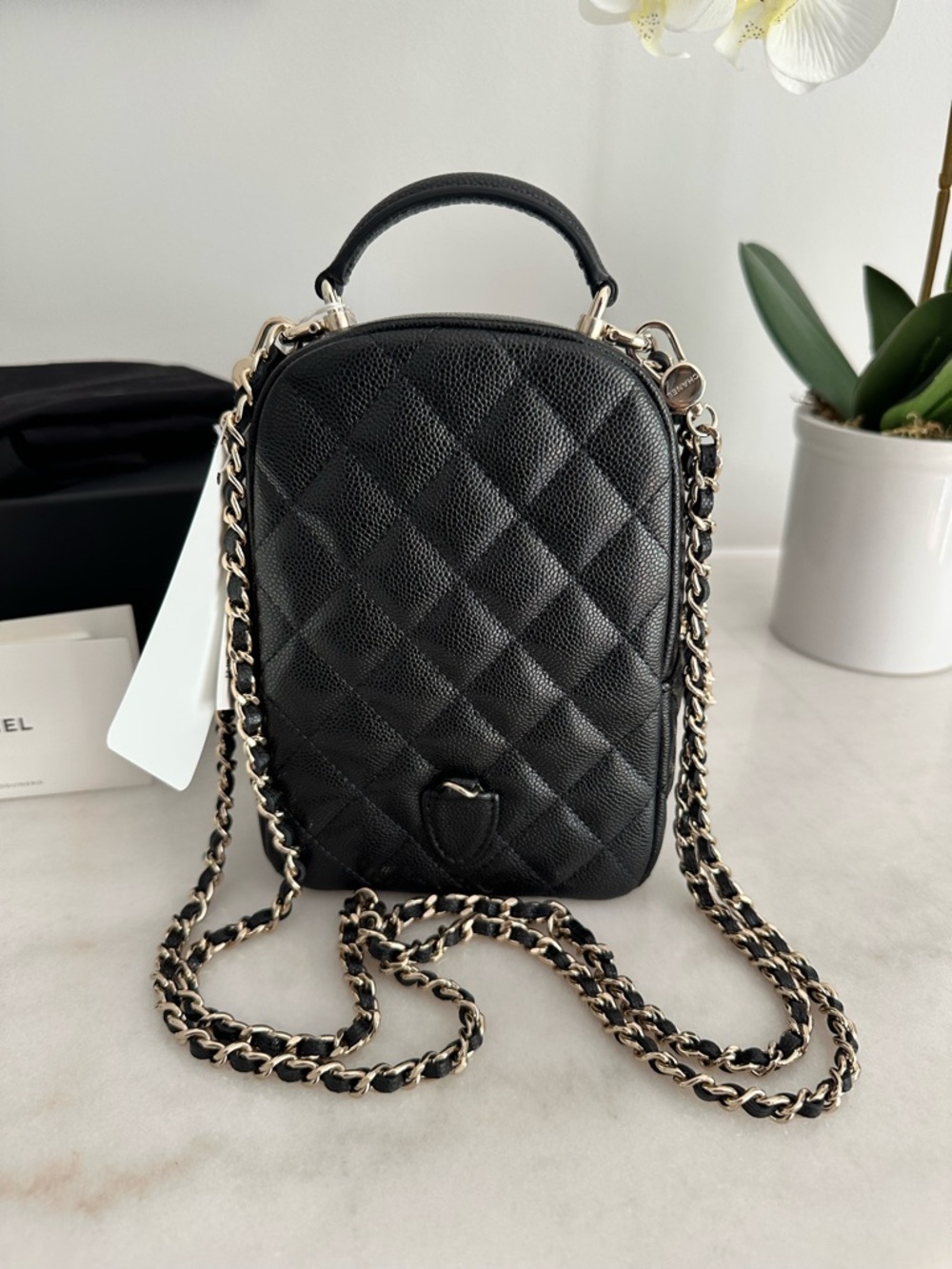 NWT 25C CHANEL Black Caviar Quilted Mini Backpack Bag with Gold Chain - Picture 4 of 10